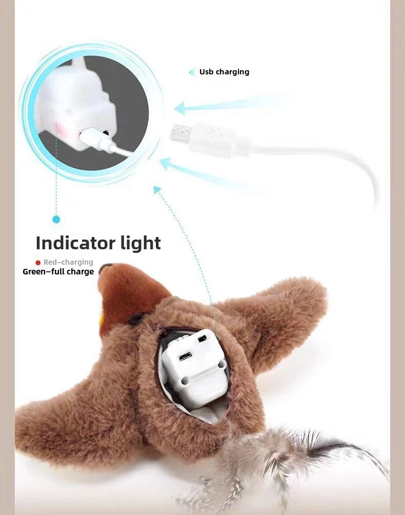 Brinquedo Interativo Hot Cat Catnip Elétrico Pássaro (com Catnip) Cães Gatos Brinquedo de Pelúcia Ranger Ativado por Toque USB Recarregável para Pets