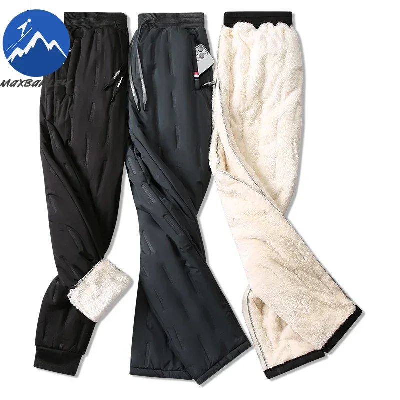 Calça Masculina de Algodão Acolchoada para o Inverno, Moda Masculina, Pelúcia Grossa, Lã, Calça Esportiva, 7XL, Casual, Impermeável, À Prova de Frio, Calça Masculina de Corrida para Baixo