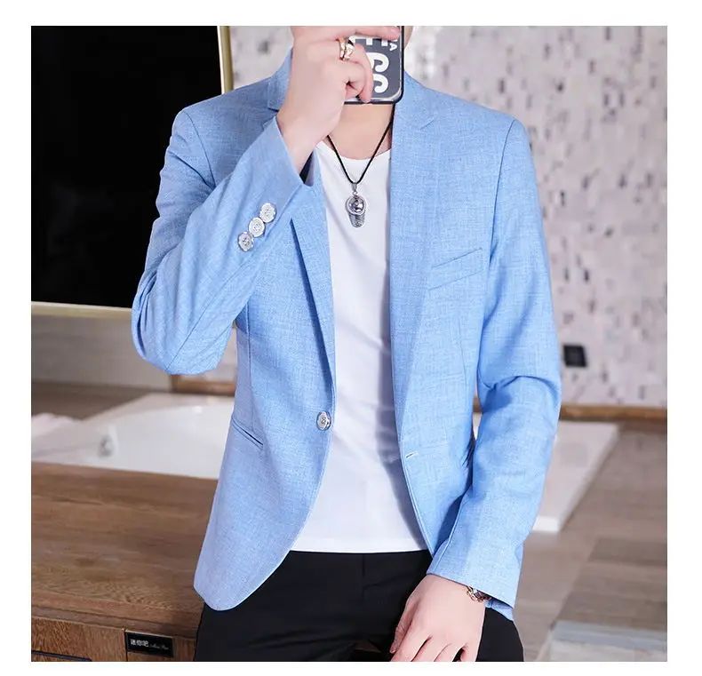 Men Blazer Slim Fit Fashion Business Handsome Gentleman Korean Version of British Style Leisure Slim Solid Color Wedding Work