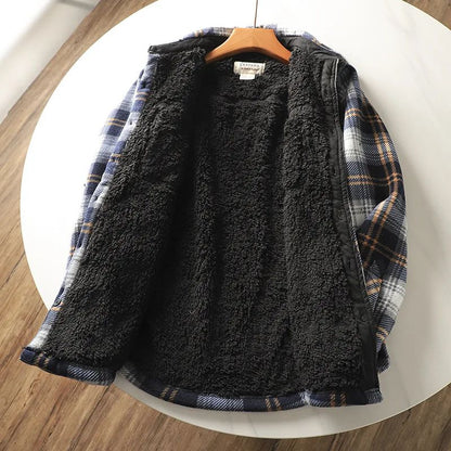 Mens Winter Fleece Linend Warm Plaid Shirt Jacket Casual Long Sleeve Flannel Checked Shirt Men Western Cowboy Button Up Tops