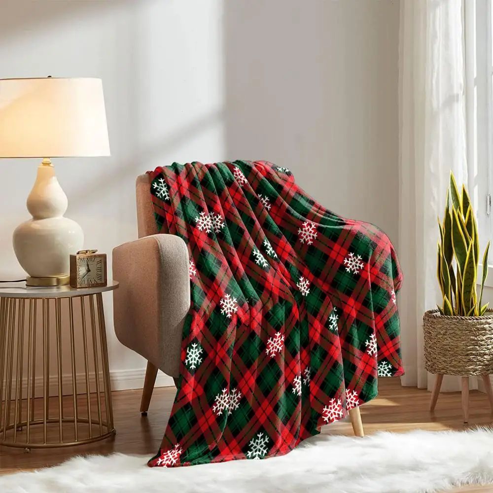 Manta de Natal Xadrez de Inverno Colcha Cobertor Quente Macio de Flanela para Sofá, Decoração de Casa, Presentes de Fim de Ano
