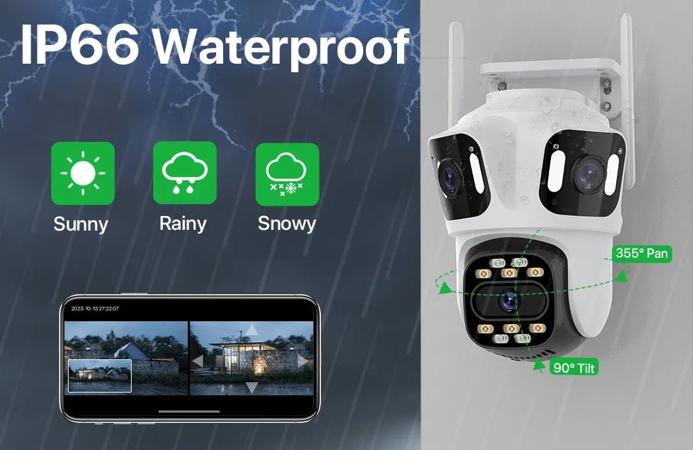 Three Lens Three Screen IP 12MP Camera WiFi External Dual Lens Auto Track Security PTZ 8MP HD Camera iCsee Video Surveillance