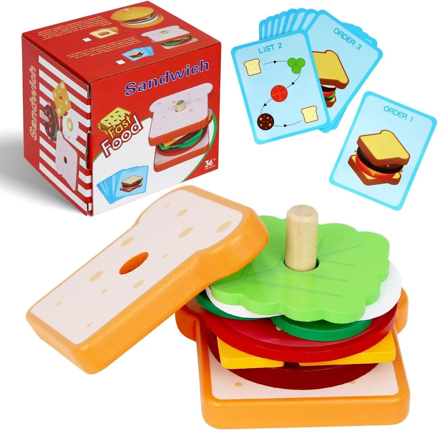 Wooden Burger Sandwich Stacking Toys For Toddler Kids Preschool Learning Educational Toys Pretend Play Food Kitchen Toys Gifts