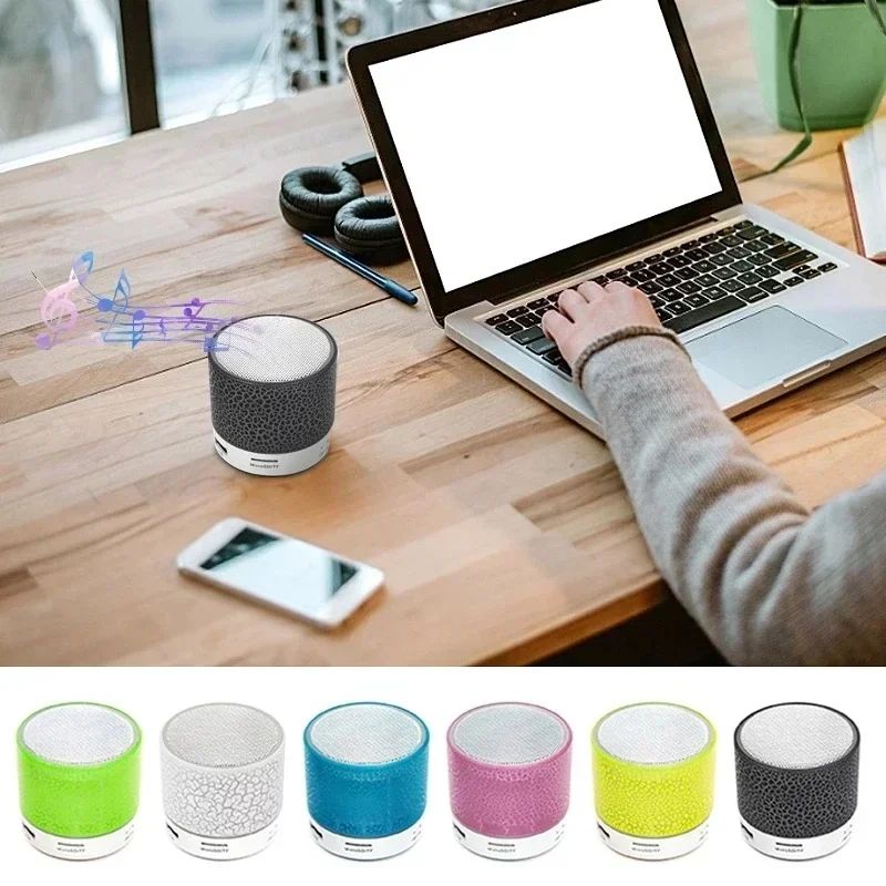 Mini alto-falante Bluetooth sem fio com LED rachado, cartão SD, USB, subwoofer, portátil, MP3, coluna de som para PC e celular