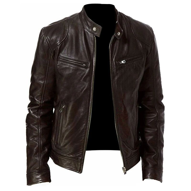 Mens Stand Collar Leather Jacket Coats Male Anti-wind Motorcycle Zipper Jackets Winter Men Outdoor Sport Streetwear Jacket Men