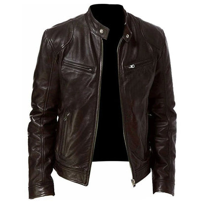Mens Stand Collar Leather Jacket Coats Male Anti-wind Motorcycle Zipper Jackets Winter Men Outdoor Sport Streetwear Jacket Men