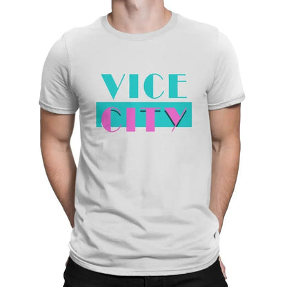 Theft Auto Creative TShirt for Men Vice City Round Neck Pure Cotton T Shirt 2024 Distinctive Birthday Gifts Streetwear GTA Grand