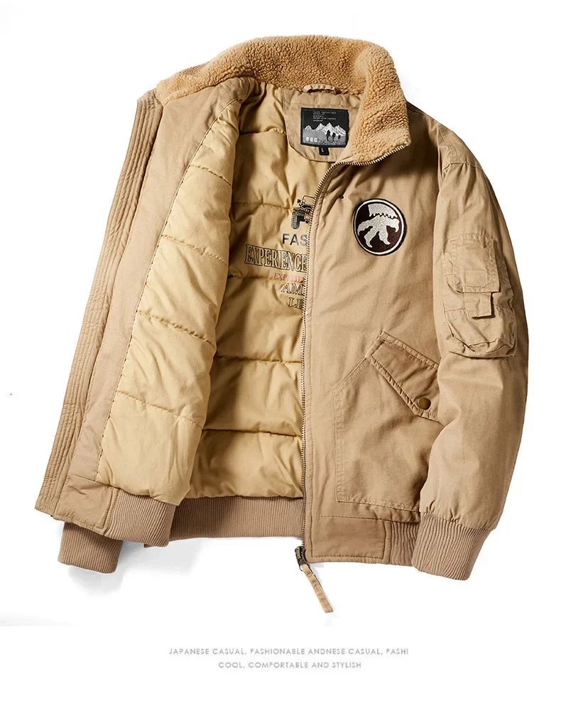 Winter Men Aviator Jackets Casual Loose Male Outerwear Bomber Coats Thickened and Flannel Jackets Thicker Warm Workwear Parkas