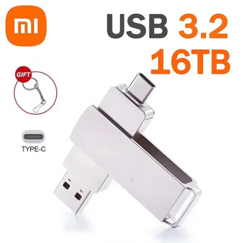 Xiaomi 16TB USB 3.2 Flash Drive 520MB/s High Speed 2 in 1 Type C OTG Pen Drive Waterproof Large Storage for Phone Computer PC