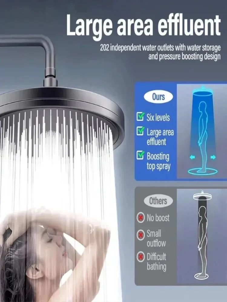 Nova Ducha de Grande Painel de 230mm, 6 Modos, Supercarga, Tipo Chuva, Alta Pressão, Torneira de Chuveiro Superior, Acessórios para Banheiro