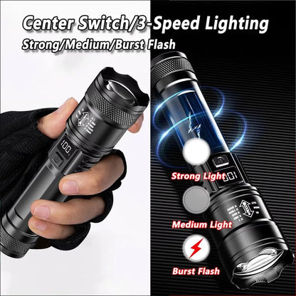 Portable Strong Light LED Flashlight Rechargeable Telescopic Zoom Torch Safety Emergency Light for Outdoor Camping Cycling Lamp