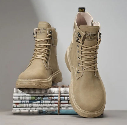 High Top Men's Shoes for Spring and Autumn, New Anti Slip and Waterproof Desert Boots Outdoor Zipper Hiking Shoes Work Boots