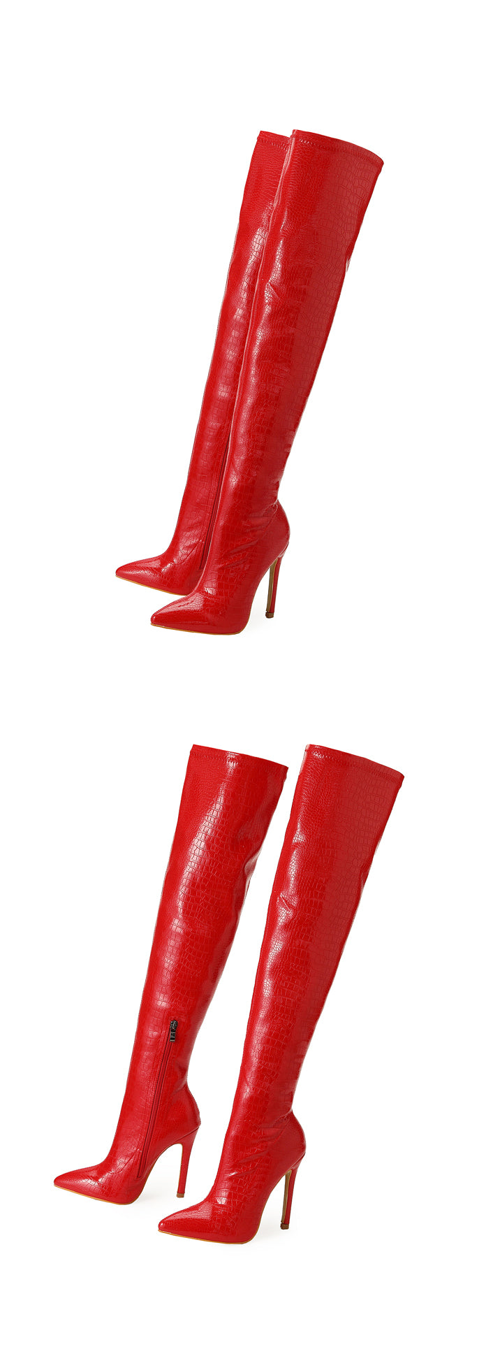 Aneikeh White Sexy Over-the-Knee Side Zipper Slip-On Pointed Toe Shoes NEW Fashion Striped Thin Heels Ladies Boots 2025 Spring