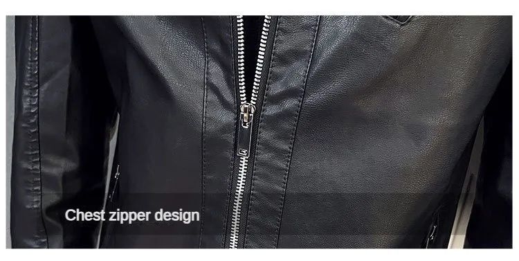 Spring and Autumn Men's Motorcycle Leather Jacket Casual Stand Collar Solid Color White Black Leather Jacket Zip Up PU Coat