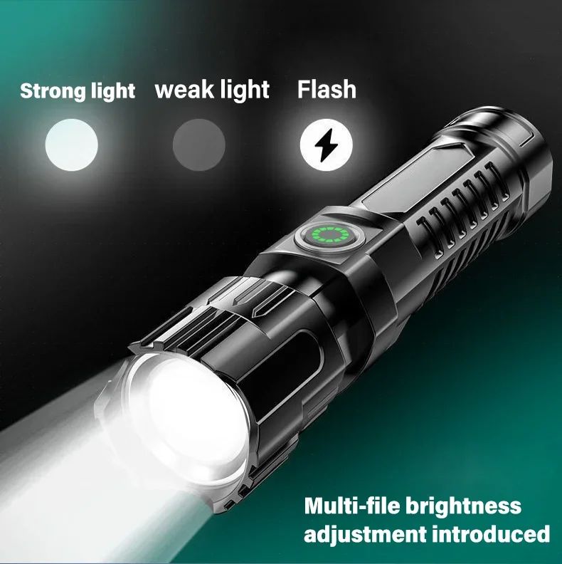 Portable Strong Light LED Flashlight Rechargeable Telescopic Zoom Torch Safety Emergency Light for Outdoor Camping Cycling Lamp