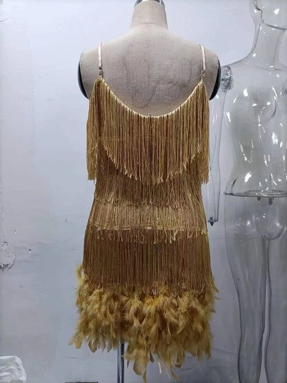 2024 Summer New Fashionable Framed Sequins Feather Patchwork Dress Colorful Amazon Direct Sales Women's Sleeveless Dress