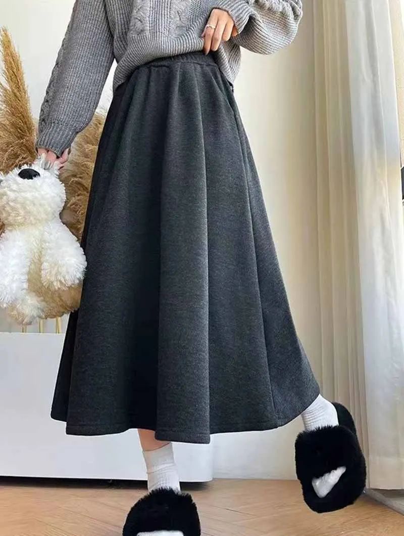 Smvp High Quality Knitted Long Skirt Women Autumn Winter Thick Warm A-Line Skirt Female Solid Casual Wild High Waist Skirts