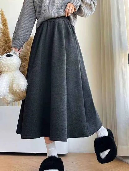 Smvp High Quality Knitted Long Skirt Women Autumn Winter Thick Warm A-Line Skirt Female Solid Casual Wild High Waist Skirts