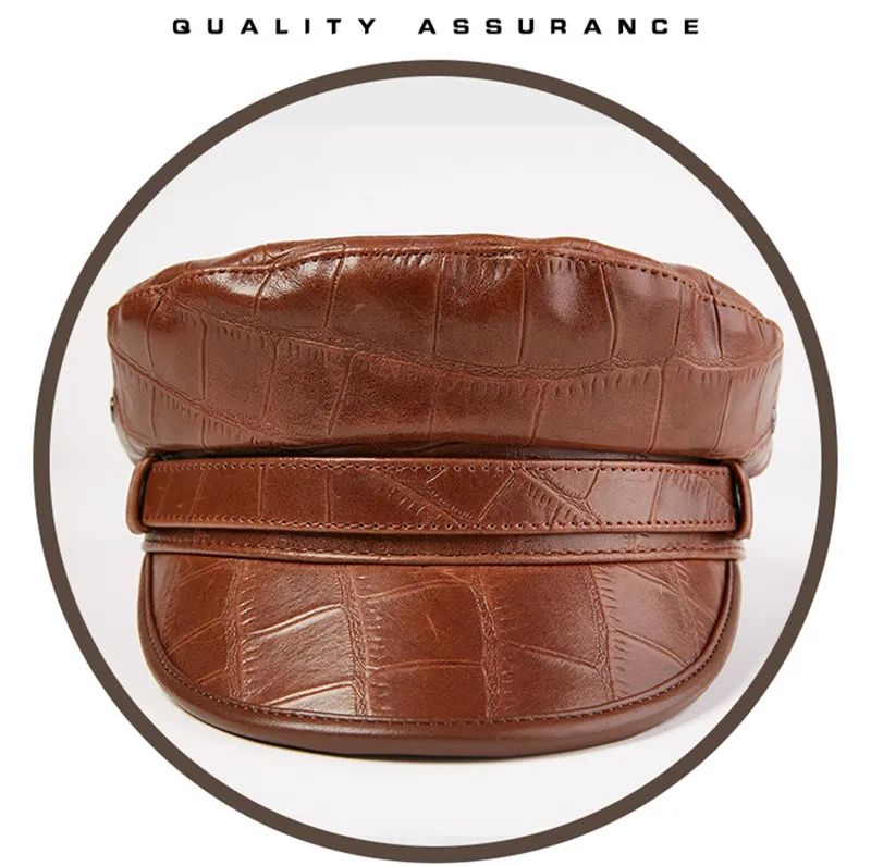 Autumn Men's Flat Cap Genuine Leather Hats Women's Army Military Hat Elegant Fashion Sheepskin Leather Caps Couple Hat