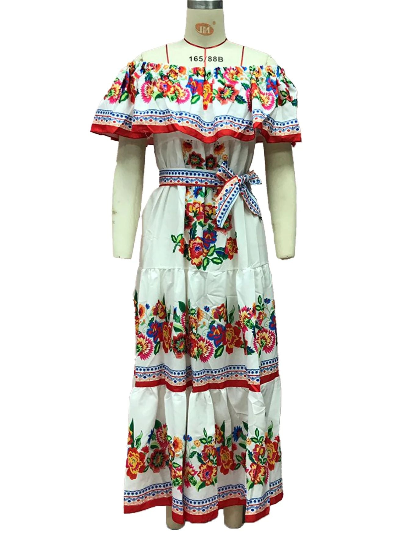 2024 Spring Summer New Independent Stand Amazon Off-shoulder Red Flower Printing Long Dress Oversized Wide Hemline Sleeveless