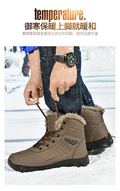 Calçados Masculinos 2025 Novas botas de inverno masculinas Pantufas Quentes Impermeáveis Antiderrapantes Tênis de pelúcia Botas de couro Masculinas Tamanho Plus 48