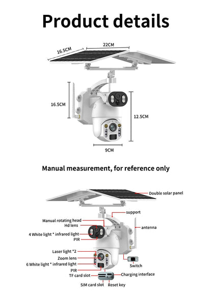 UNENTGT 4k Dual Lens View 50X Optical Zoom Solar Battery PTZ Camera 10MP SIM Card Outdoor Wifi CCTV Solaire Surveillance Camera