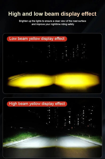 Farol de LED Universal para Motocicleta Lente Projetor Duas Cores ATV Scooter Luz de Condução Luz de Neblina Holofote Auxiliar
