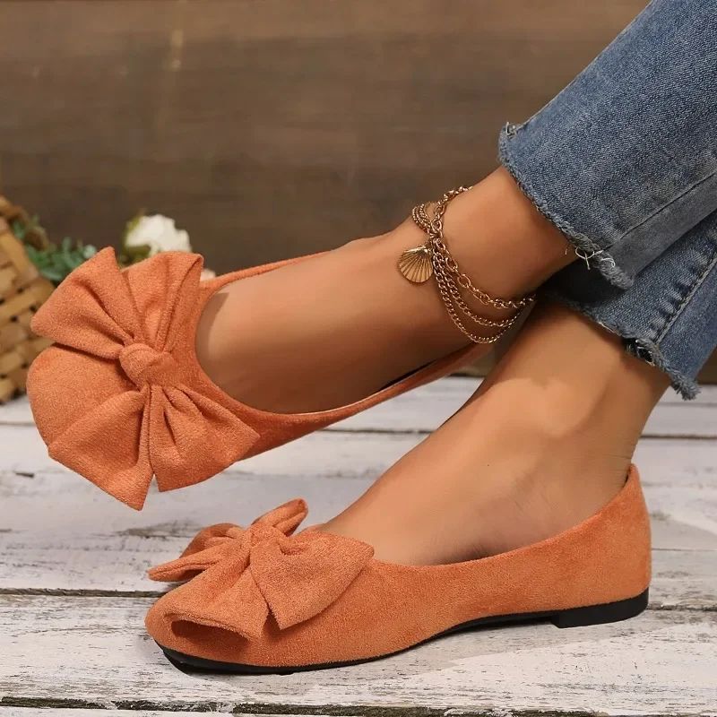 Women's Flat Shoes 2025 Hot Sale Ladies Slip on Flats Outdoor Women Round Toe Bow Tie Soft Bottom Plus Size Shallow Shoes Female