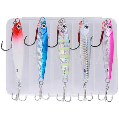 5 unidades de isca artificial de pesca de metal 7g-40g, isca rígida para trolling, isca de pesca para baixo, tralha de pesca de truta, jigs de pesca de truta, iscas de água salgada