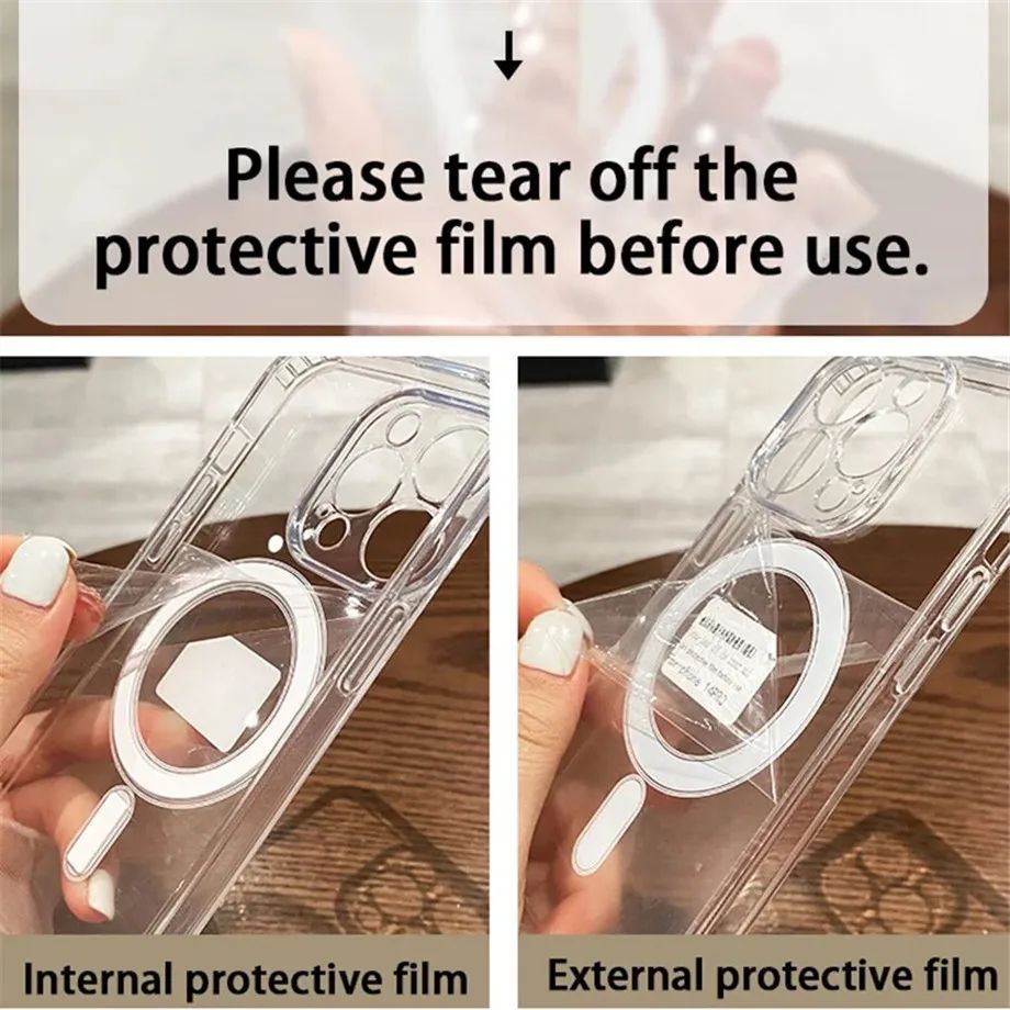 Capa de Celular Magnética Transparente para iPhone 17 Air 16 15 14 Plus 13 12 11 Pro Max Carregamento Sem Fio Magsafe à Prova de Choque