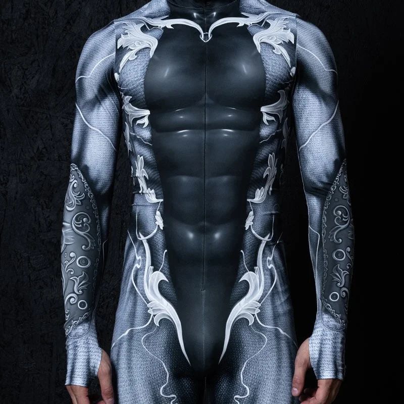 Zawaland Men Mechanical Muscle Punk Zentai Suit Carnival Cosplay Bodysuit Halloween Party Macho Costume Show Festival Jumpsuit
