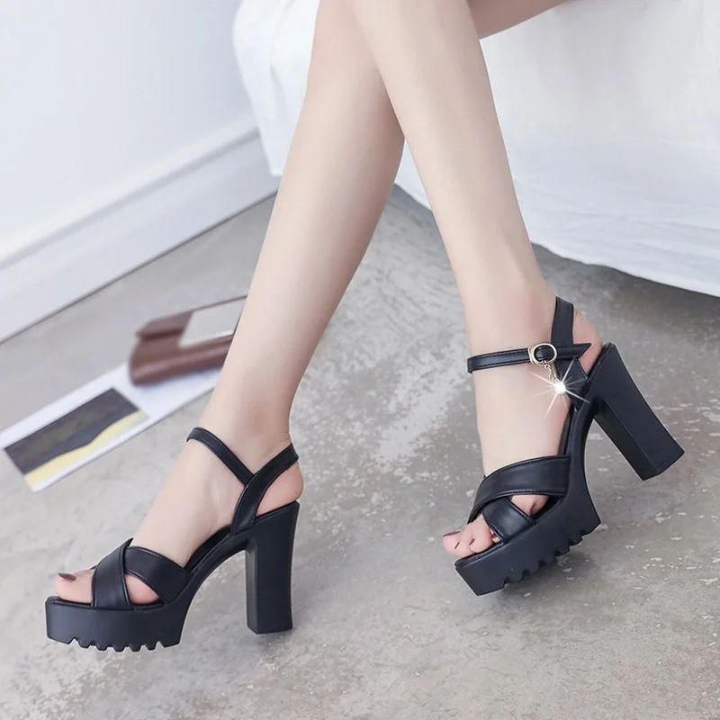 Women Fish Mouth Platform High Heels Wedges Buckle Sandals Shallow Hollow Open Toe Shoes Woman Party Footstep Office Pumps