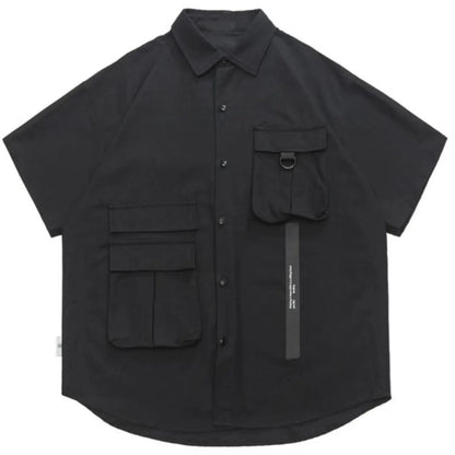 Stylish Y2k Men's Shirts Summer Korean Cargo Shirts for Men Black Multi-Pocket Hip Hop Men Clothing Punk Gothic Streetwear