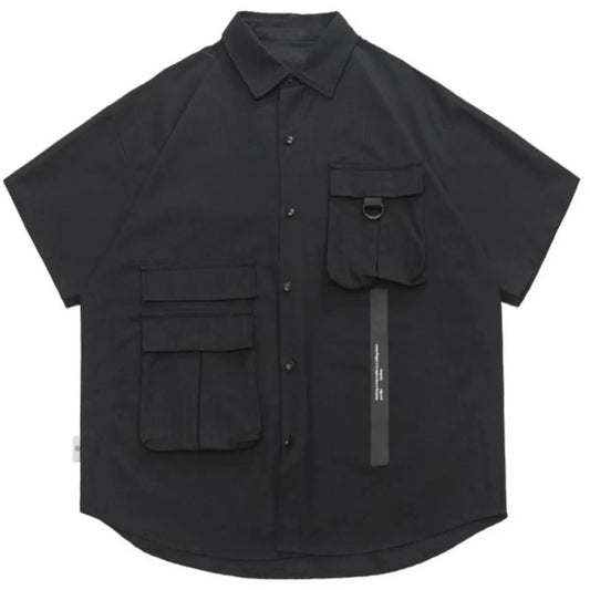 Stylish Y2k Men's Shirts Summer Korean Cargo Shirts for Men Black Multi-Pocket Hip Hop Men Clothing Punk Gothic Streetwear