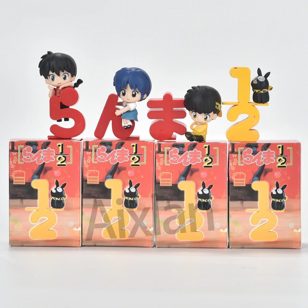Aixlan 4 Peças Ranma 1/2 Figura Ranma Tendou Akane Versão Q Fofo PVC Boneco de Ação Anime Presente de Natal Estatueta Colecionável