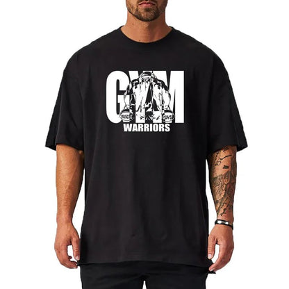 Summer Oversized Mens Cotton Loose Dropped Shoulder Fitness Summer Gym Sports Bodybuilding Short Sleeve T-shirt