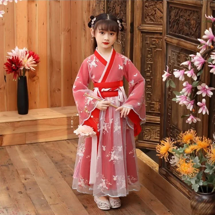 Fashion Girls Dresses Casual Outfit Long Sleeve Hanfu Girl Summer Children Clothes Princess Dress Baby Vestido Kids Tang Costume