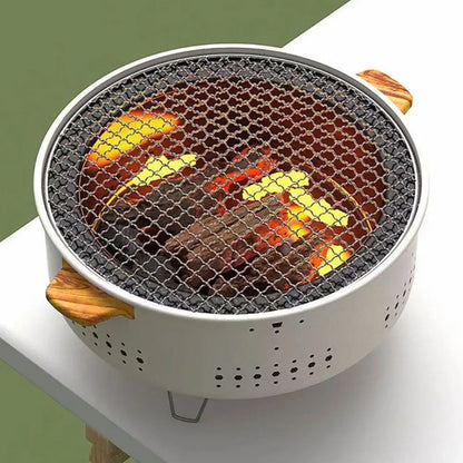 Churrasqueira Portátil Coreana a Carvão de Aço Inoxidável Divisível Fogão Redondo Antiaderente para Churrasco ao Ar Livre Acampamento