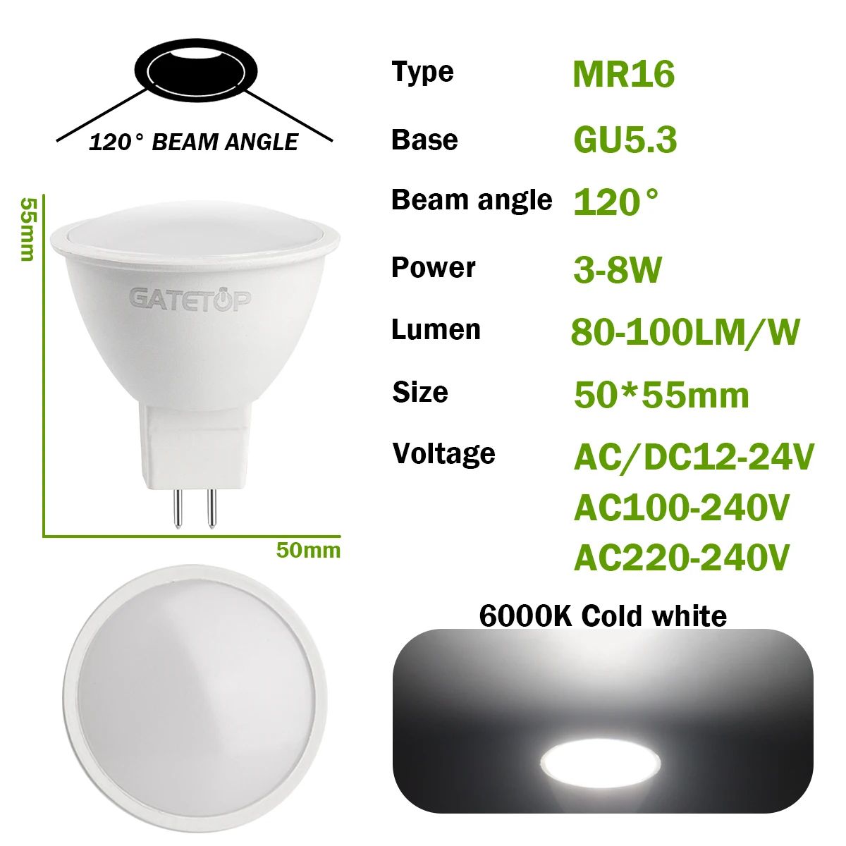 10PCS MR16 LED Spotlight Bulb GU5.3 Lampada AC 110V 220V 12V Bulbs Spot Light Replace The 50W Halogen Lamp Home Direction