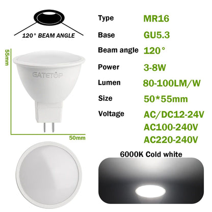 10PCS MR16 LED Spotlight Bulb GU5.3 Lampada AC 110V 220V 12V Bulbs Spot Light Replace The 50W Halogen Lamp Home Direction