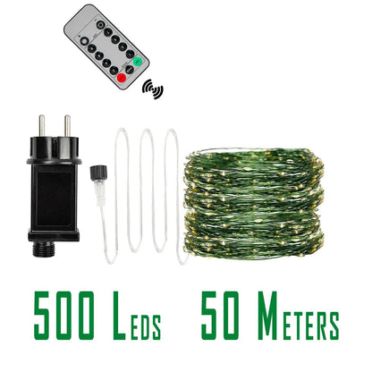 1000/500LED Green Wire Led String Fairy Lights US/EU Plug 110V/220V Waterproof LED Christmas Tree Holiday Home Garden Decor Xmas