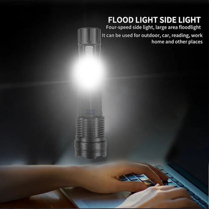 2PCs High Power LED Flashlight Built-in Battery USB Rechargeable Strong Light Tactical Torch Outdoor Camping Fishing Lantern