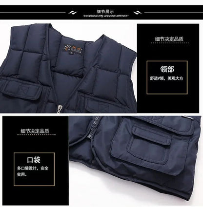 Jaqueta Colete Masculino de Inverno Grosso Quente com Vários Bolsos, Colete de Pesca de Caça, Colete Tático Masculino ao Ar Livre, Casacos Quentes Sem Mangas com Zíper