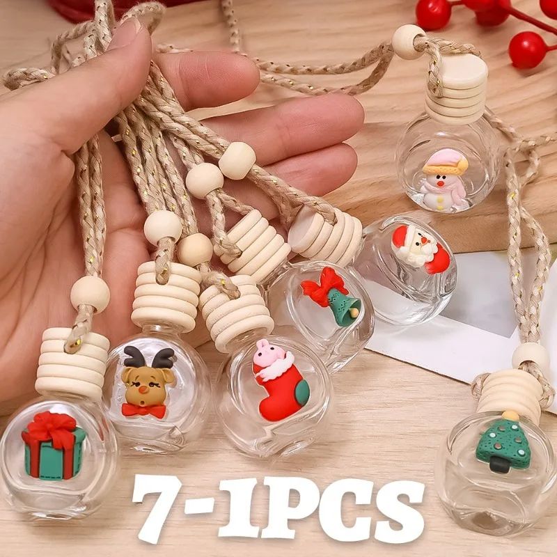 Pingente de Frasco de Perfume de 10ml Decoração de Espelho Retrovisor de Carro de Natal Frasco de Vidro Vazio Frasco de Óleo Essencial para Aromaterapia