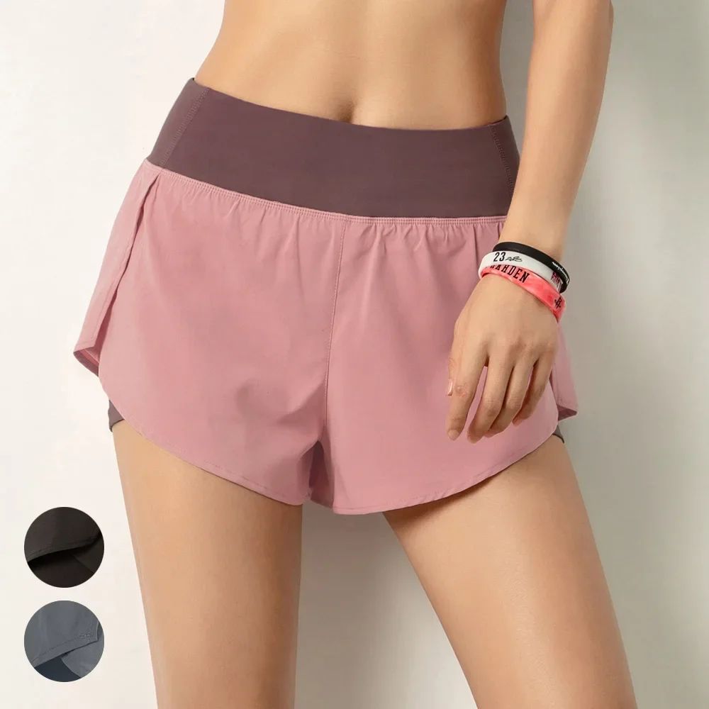 Women Running Shorts 2-in-1 with Pocket Wide Waistband Coverage Layer Liner Lounging Sports Yoga Leggings Gym Fitness Shorts