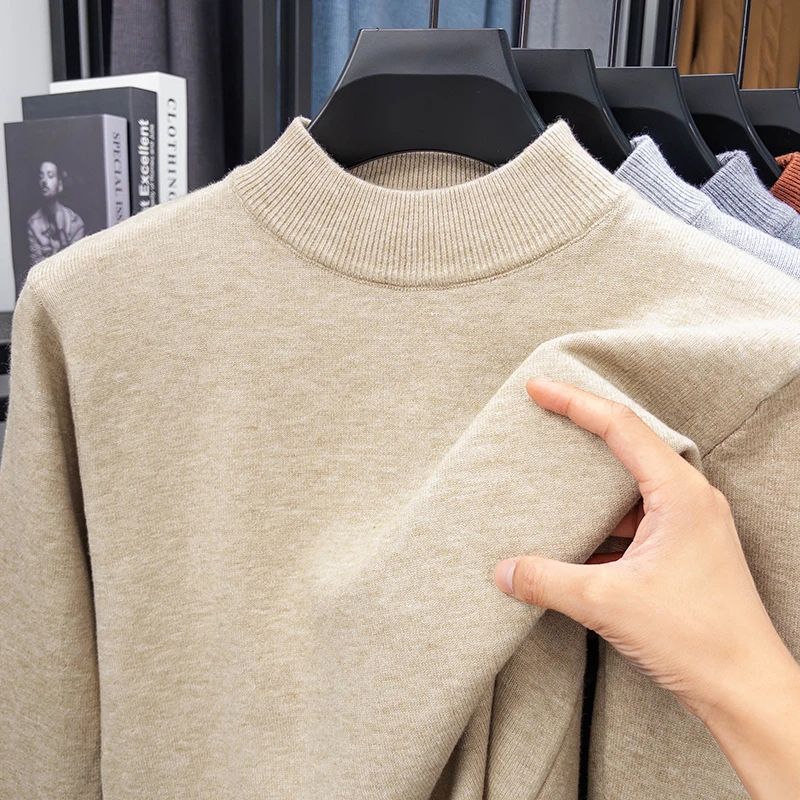 Half Turtleneck Knitwear Sweater New Autumn/Winter Mock Neck Sweatshirts Solid Color Pullovers Man Brand Casual Mens Clothing