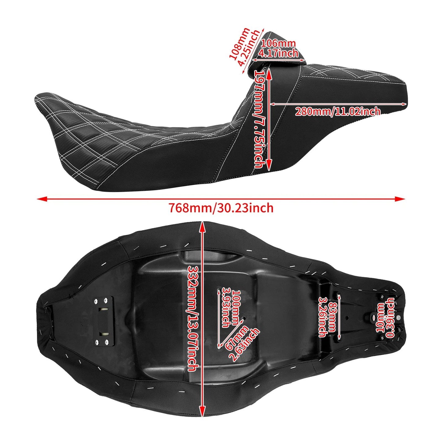 Assento de motocicleta para motorista e passageiro com encosto para Harley Touring Street Glide Road King FLHTK 09-2023