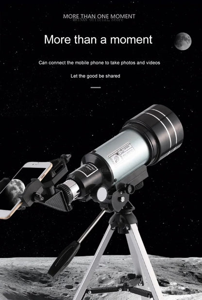 Telescópio Astronômico 150X, Telescópio Refrator Portátil de Viagem com Abertura de 70mm com Adaptador de Celular para Observação de Estrelas e da Lua