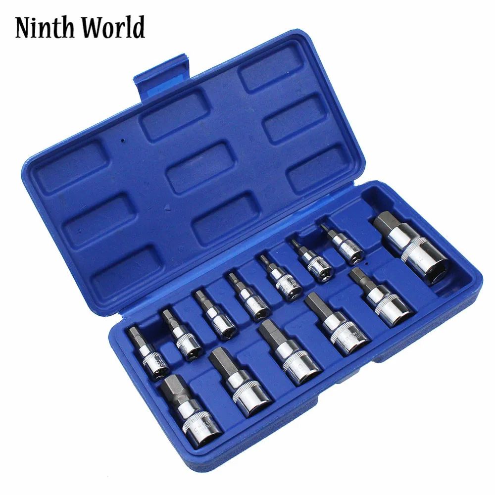 Ninth World Jogo Chave Catraca Allen 13 Peças 1/4"3/8"1/2" Soquetes Polidos Espelhados de Cromo Vanádio Pontas de Aço CRV Ferramenta de Garagem
