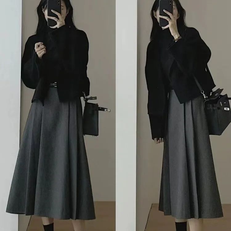 Hebe Style Short Thickened Double-Faced Cashmere Woolen Coat Women's Autumn Winter Fashion Small Size Suit Elegant Feel